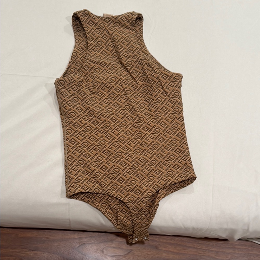 Fendi Tan Monogram Sleeveless Bodysuit